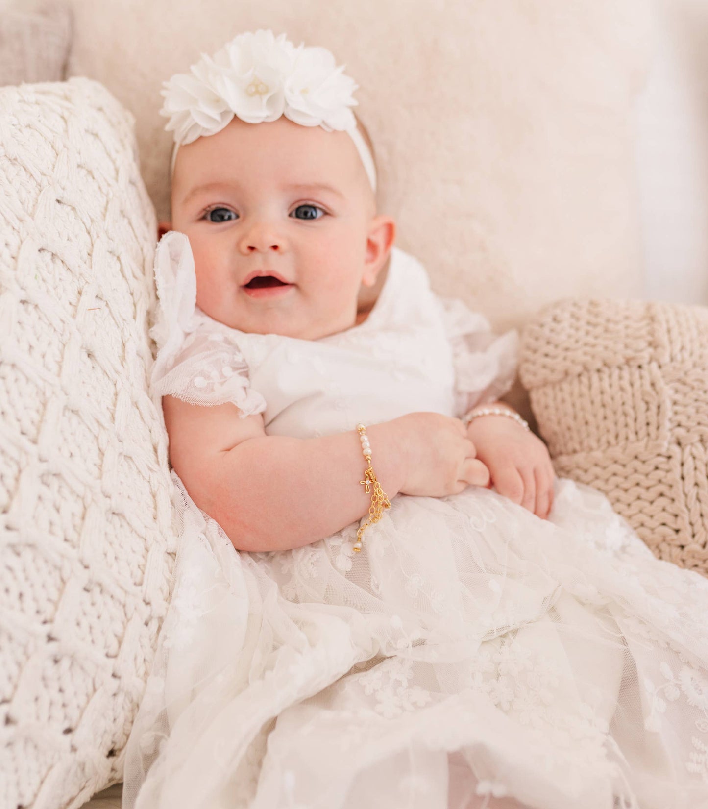 14K Gold-Plated Baby Cross Bracelet - Baptism Communion Gift