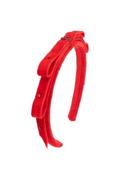 Crystallized Flat Velvet Bow Thin Headband, Red