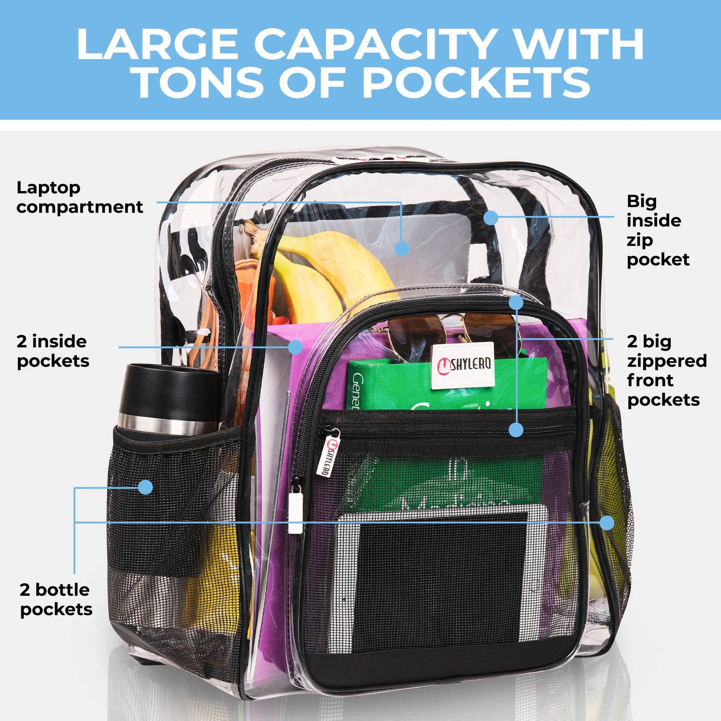 Clear Backpack For School XL | Top YKK® Zip | Black Rhino
