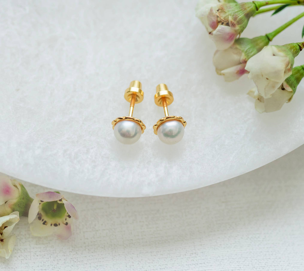 Girls 14K Gold-Plated Pearl Screw Back Earrings