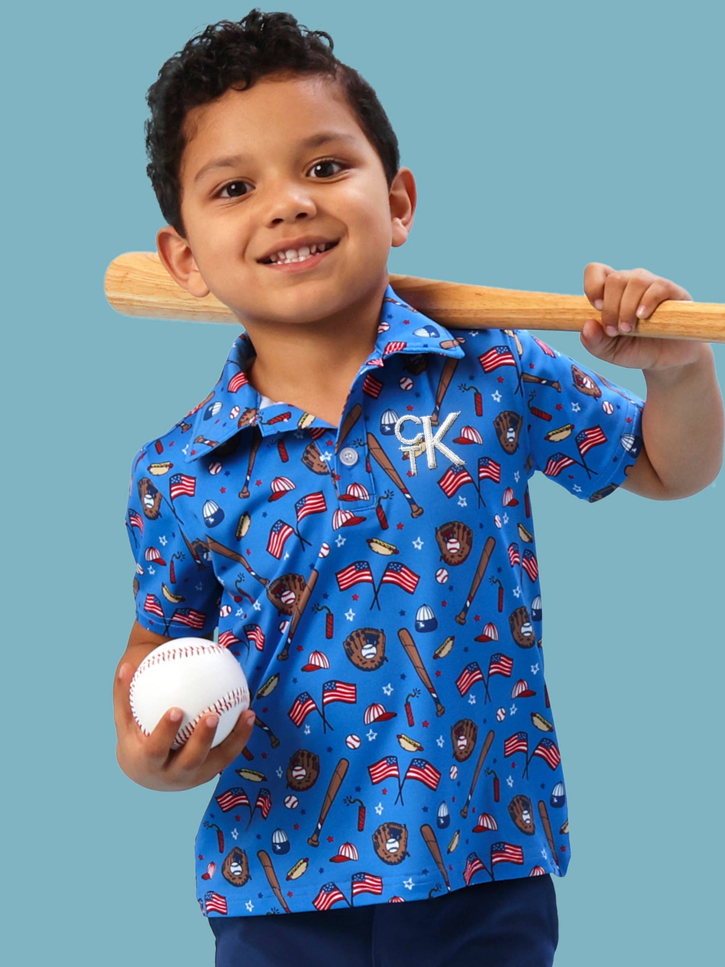 Boys Blue Stars & Strikes Baseball Knit Short Sleeve Performance Polo