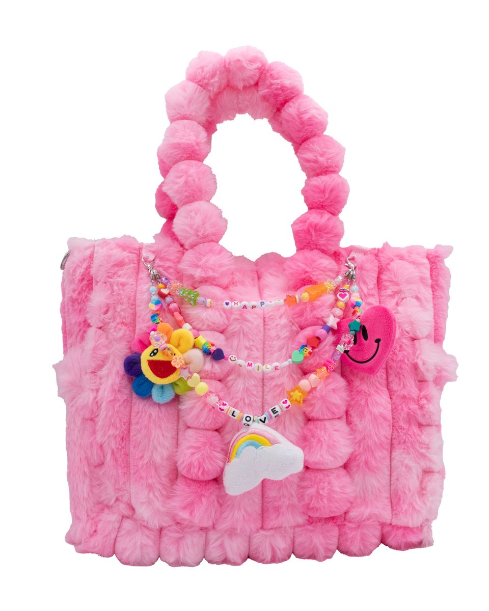 Pink Large Fur Bag With Charm Link