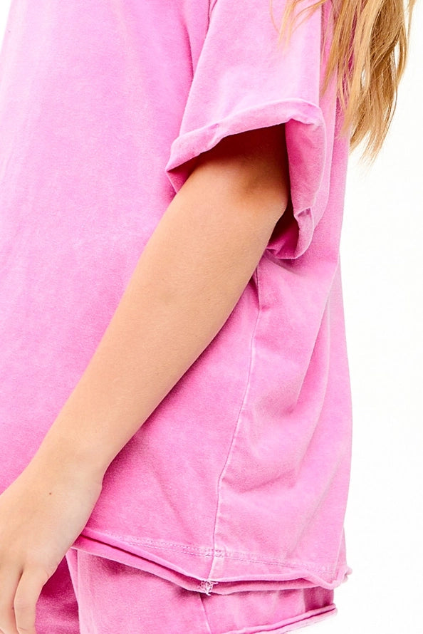 Mineral Washed Raw Edge T-Shirt, Pink