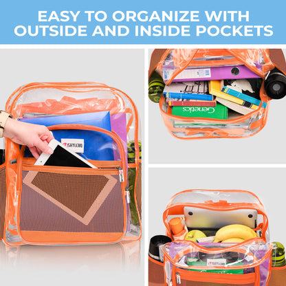 Clear Backpack For School XL | Top YKK® Zip | Orange Rhino