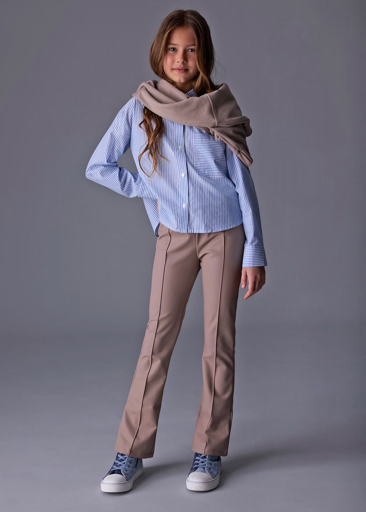 Front Seam Leatherette Pant, Taupe