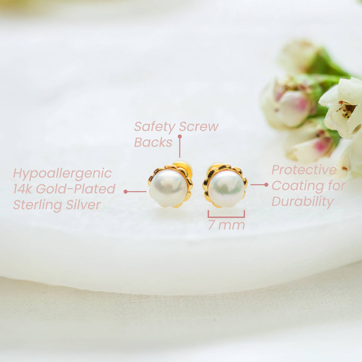 Girls 14K Gold-Plated Pearl Screw Back Earrings