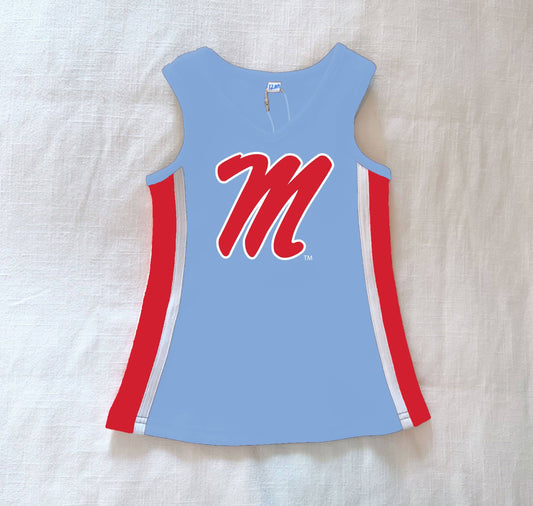 The Ole Miss | Light Blue Power Stripe V-Neck Cheer Dress