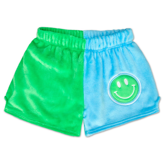 Glam ColorBlock Plush Shorts, Green/Blue