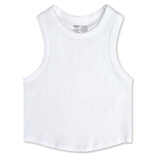 White Cropped Ribbed Racerback Tank