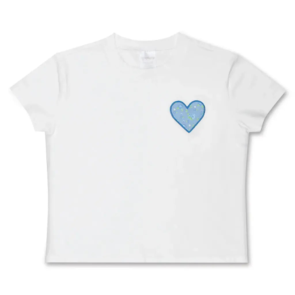 Blue Floral Patch White Tshirt