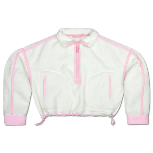 1/2 Zip Sherpa Pullover, Cream/Pink