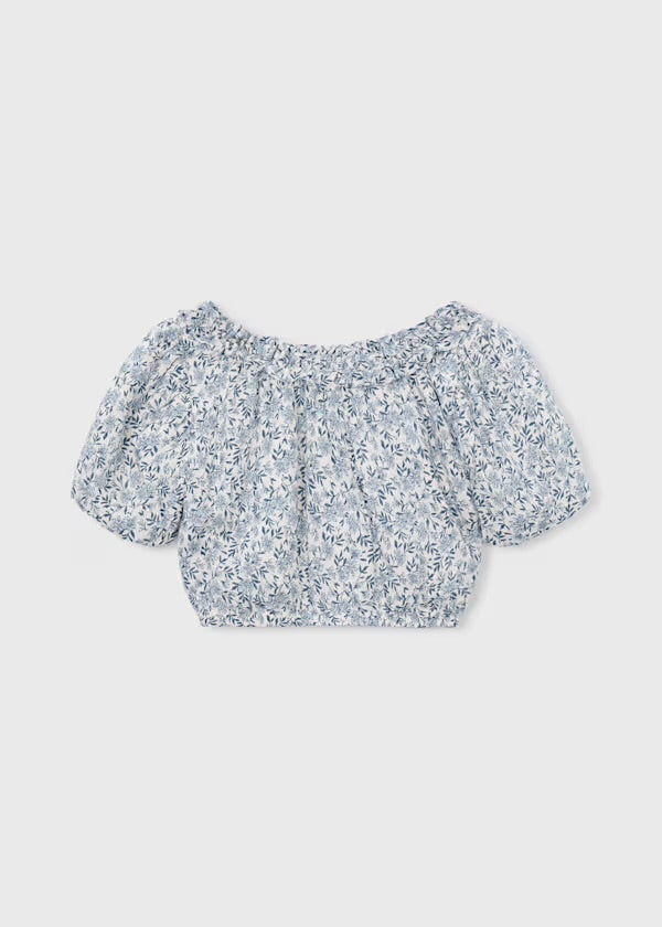 Dobby Floral Top, Blue