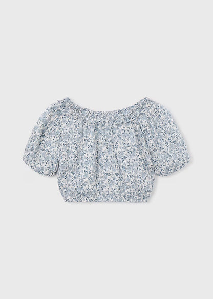 Dobby Floral Top, Blue