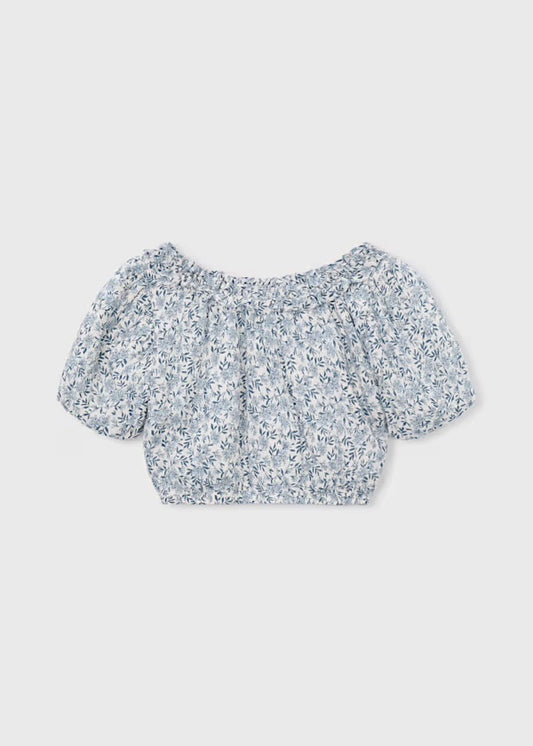 Dobby Floral Top, Blue