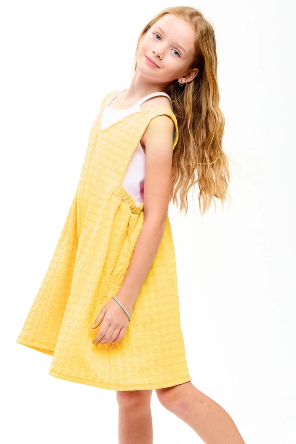 Curly Wrinkled Sleeveless Dress Romper, Butter Yellow