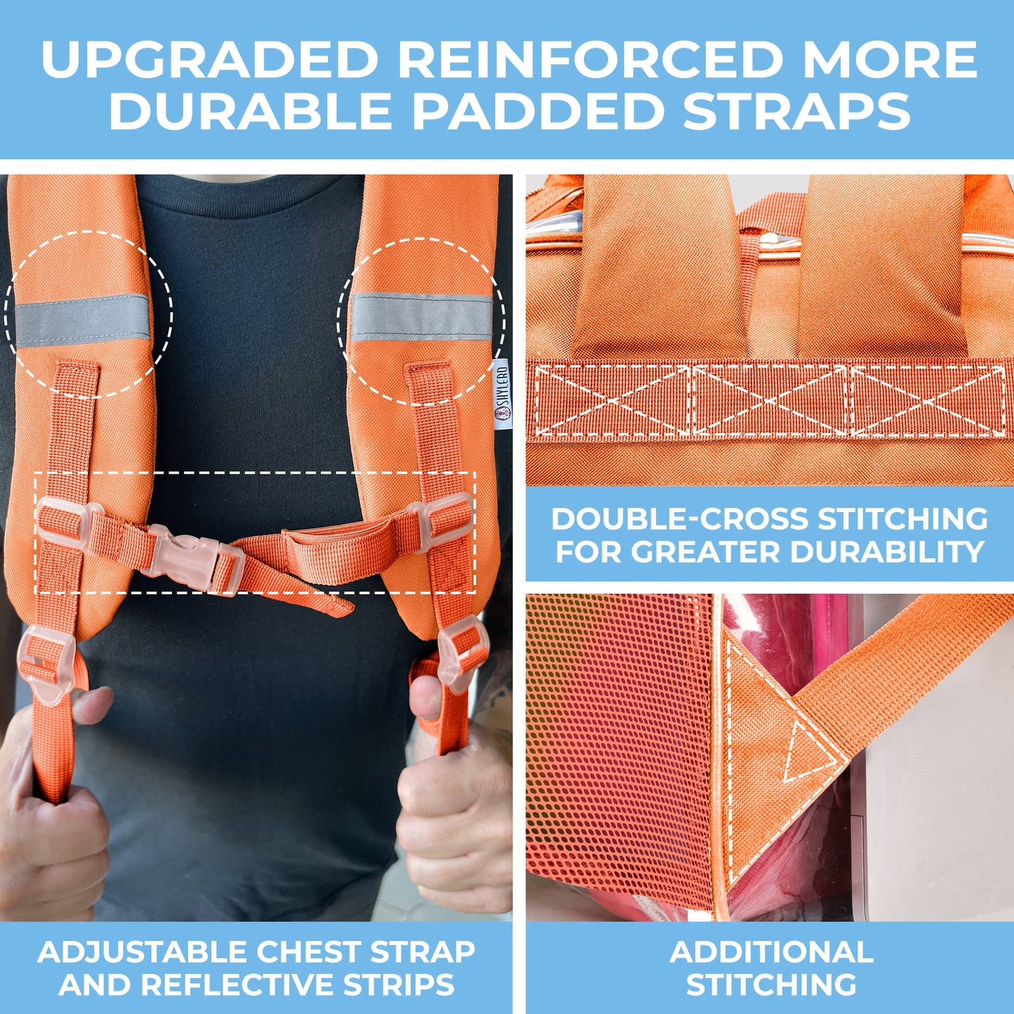 Clear Backpack For School XL | Top YKK® Zip | Orange Rhino