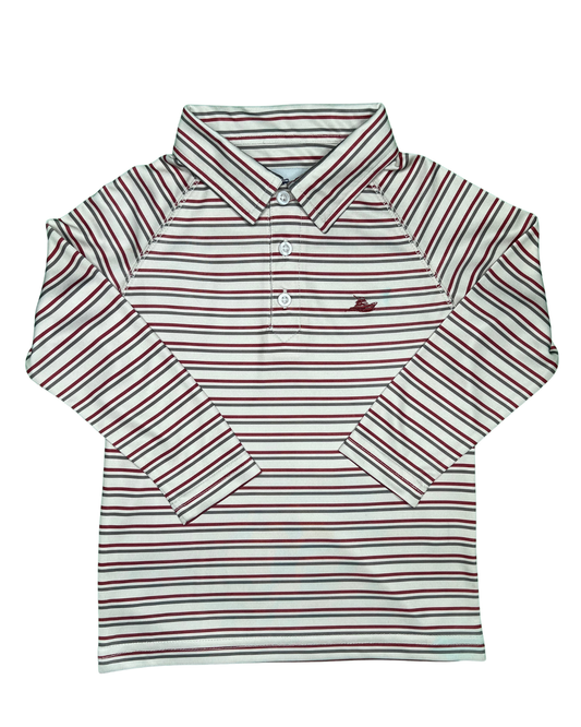Garnet Stripe LS Performance Polo