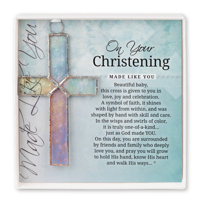 Handmade Clear Stained Glass Cross Christening Gift