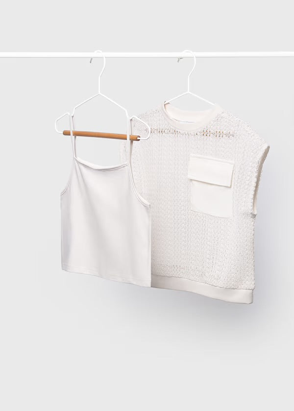 Crochet Sweater w/Shell, Cream