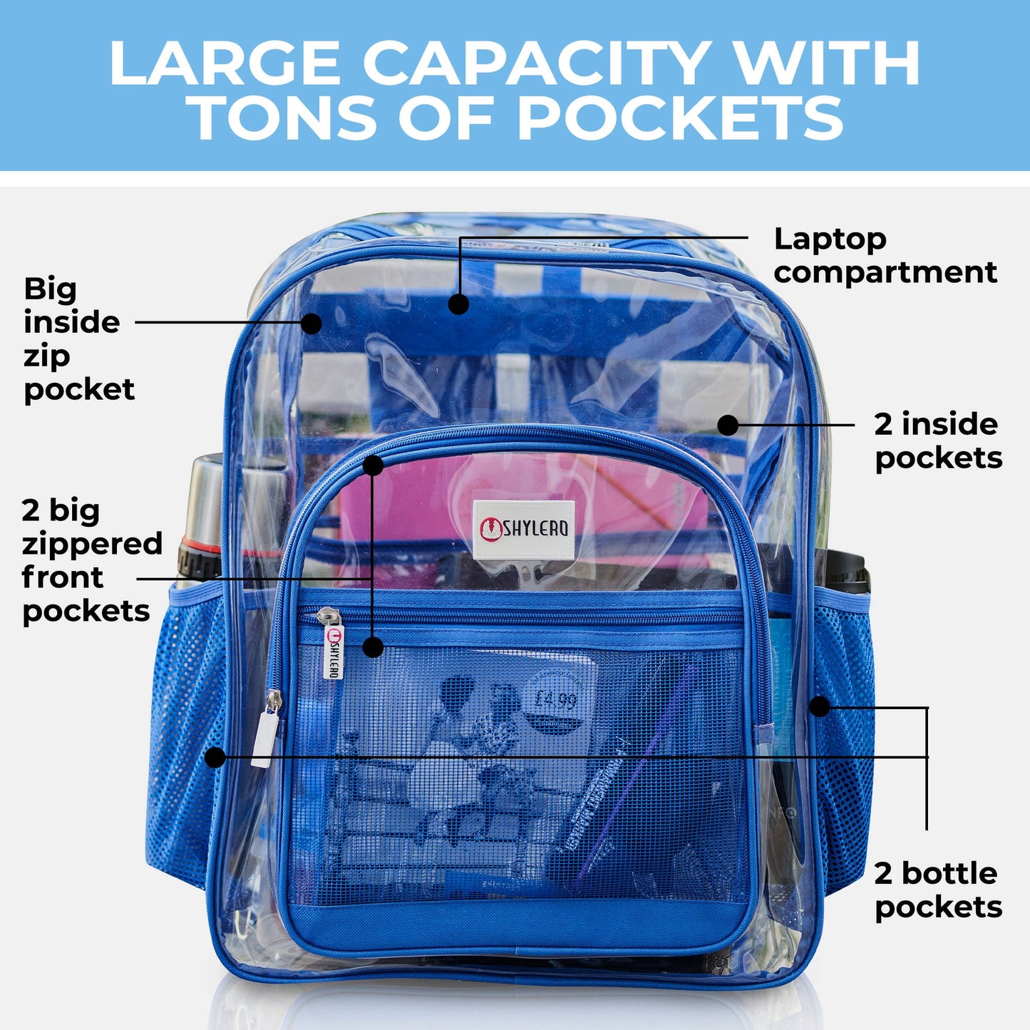 Clear Backpack For School XL | Top YKK® Zip | Blue Rhino