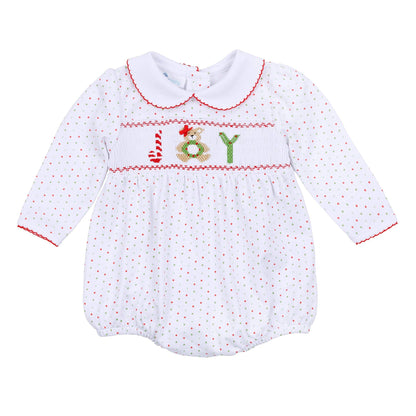 Christmas Joy Classics Smocked Long Sleeve Bubble - Red Girl