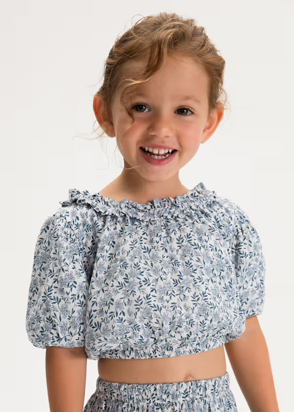 Dobby Floral Top, Blue