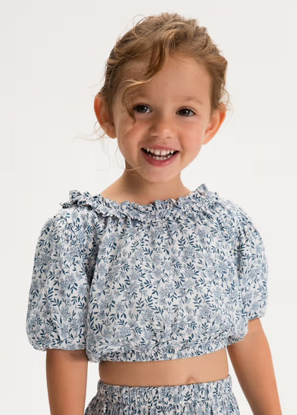 Dobby Floral Top, Blue