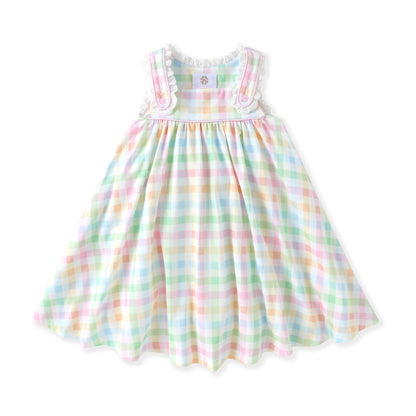 Pastel Plaid Eyelet Trim Dress