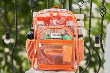 Clear Backpack For School XL | Top YKK® Zip | Orange Rhino