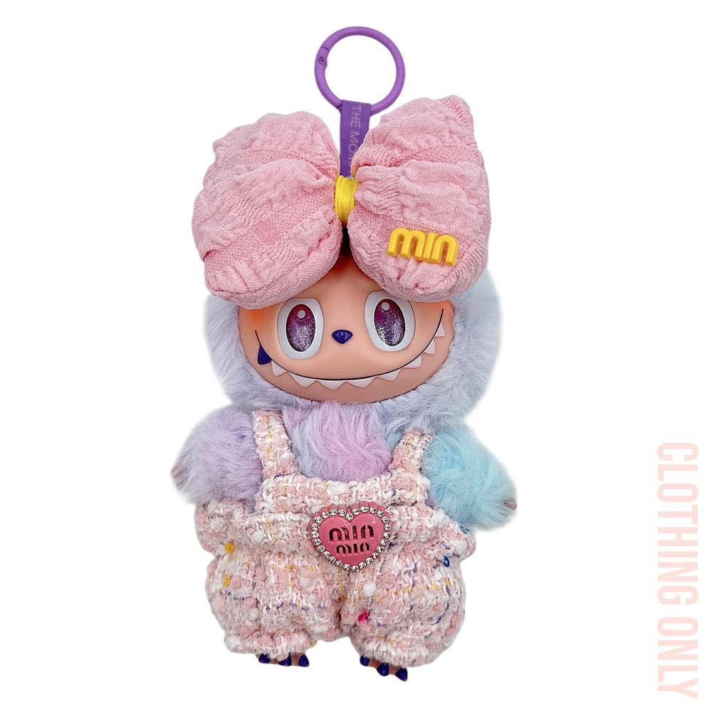 Mini Labubu Doll Tweed Overall Bow Headpiece Outfit Set