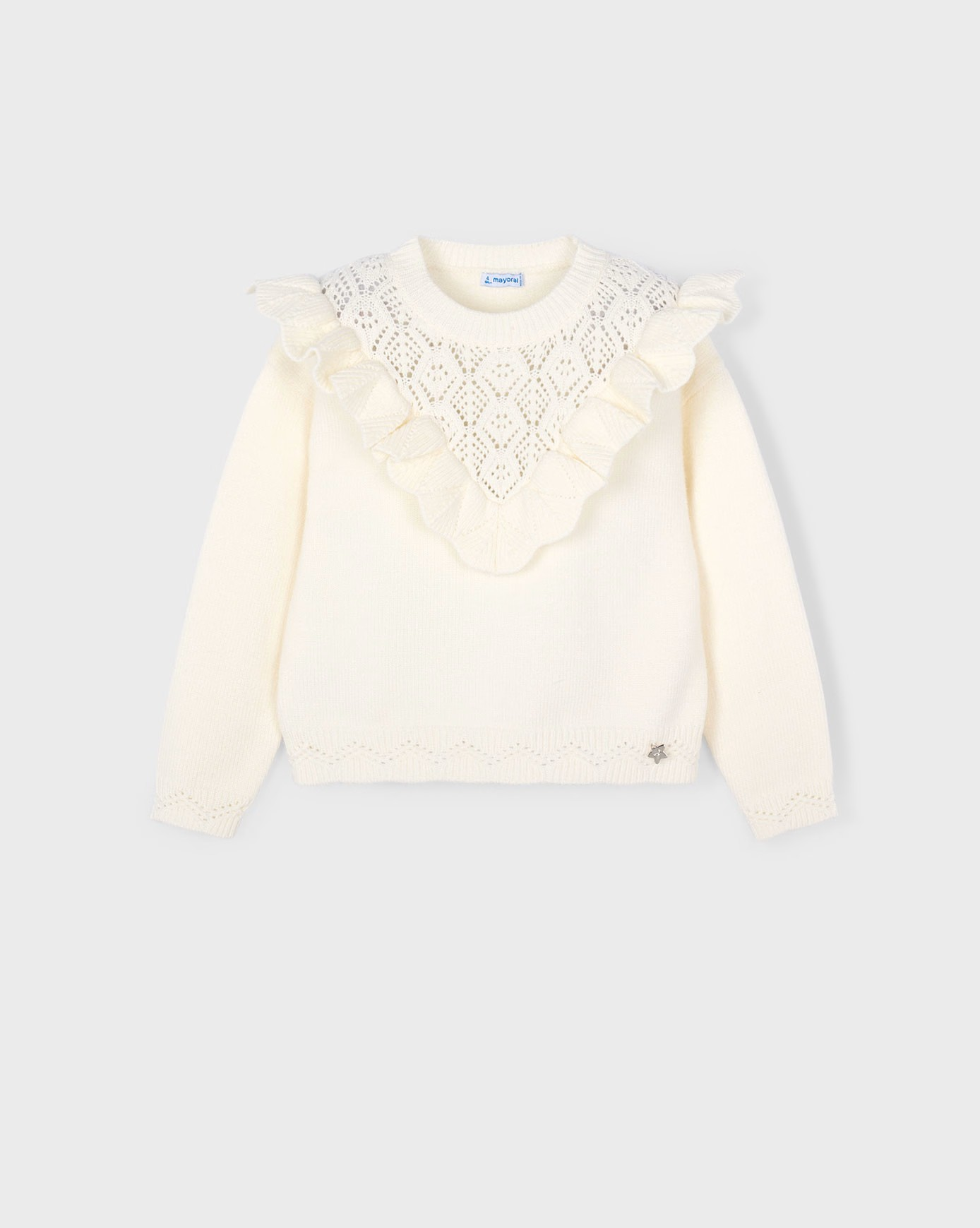 Girls Openwork Knit Sweater, Cream