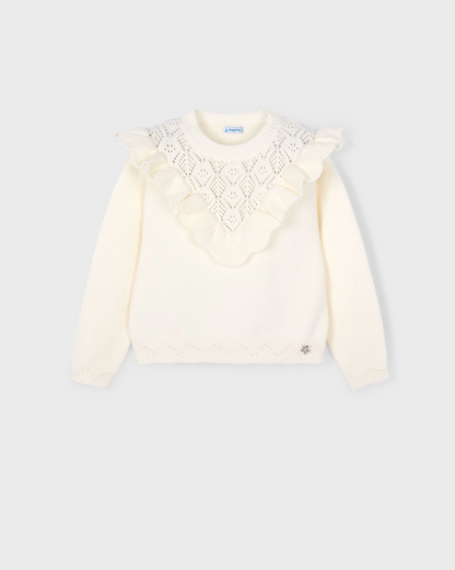 Girls Openwork Knit Sweater, Cream