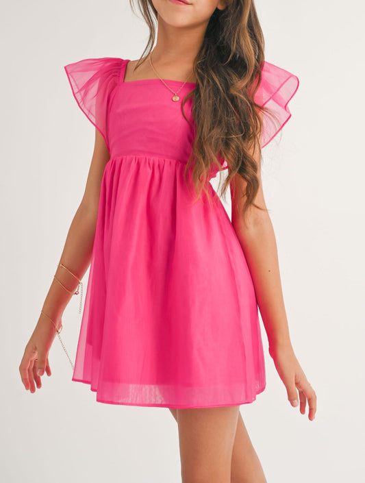 Tween Delphine Ruffle Sleeve Mini Dress, Pink