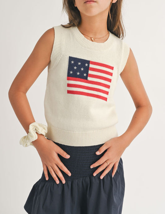 Tween Americana Flag Sweater Tank