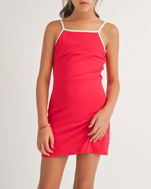 Tween Courtside Lined Romper, Red