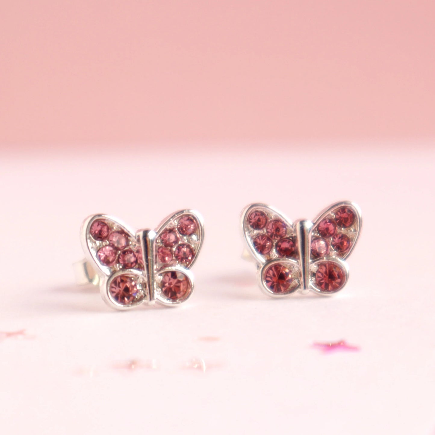 Pink Crystal Butterfly Earrings, Boxed