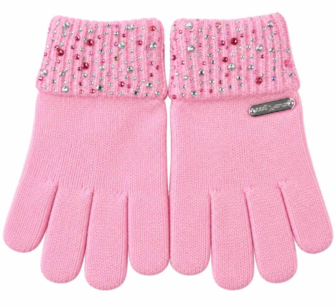 Crystal Cuff Knit Gloves, Pink
