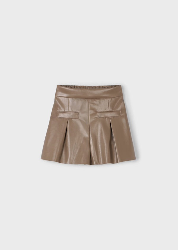 Front Pocket Leatherette Shorts, Mocha