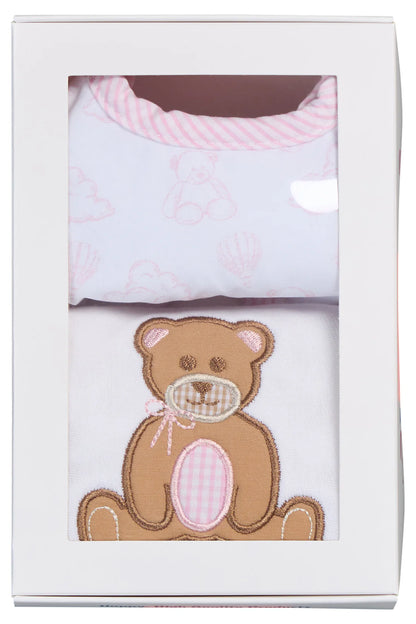 Teddy Bear Basic Bib & Burp Boxed Set, Pink