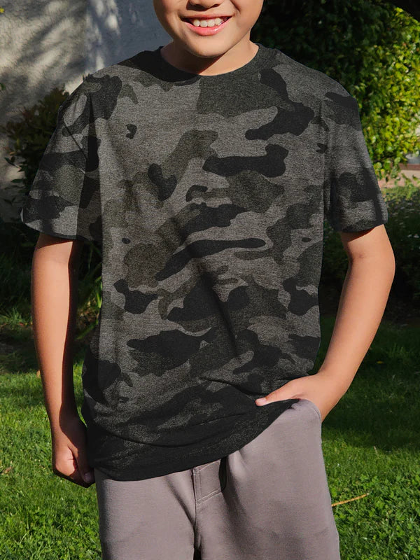Boys Yoga Tee, Black Camo