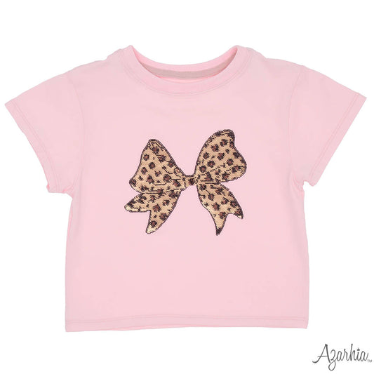 Sequin Leopard Bow Tee, Pink
