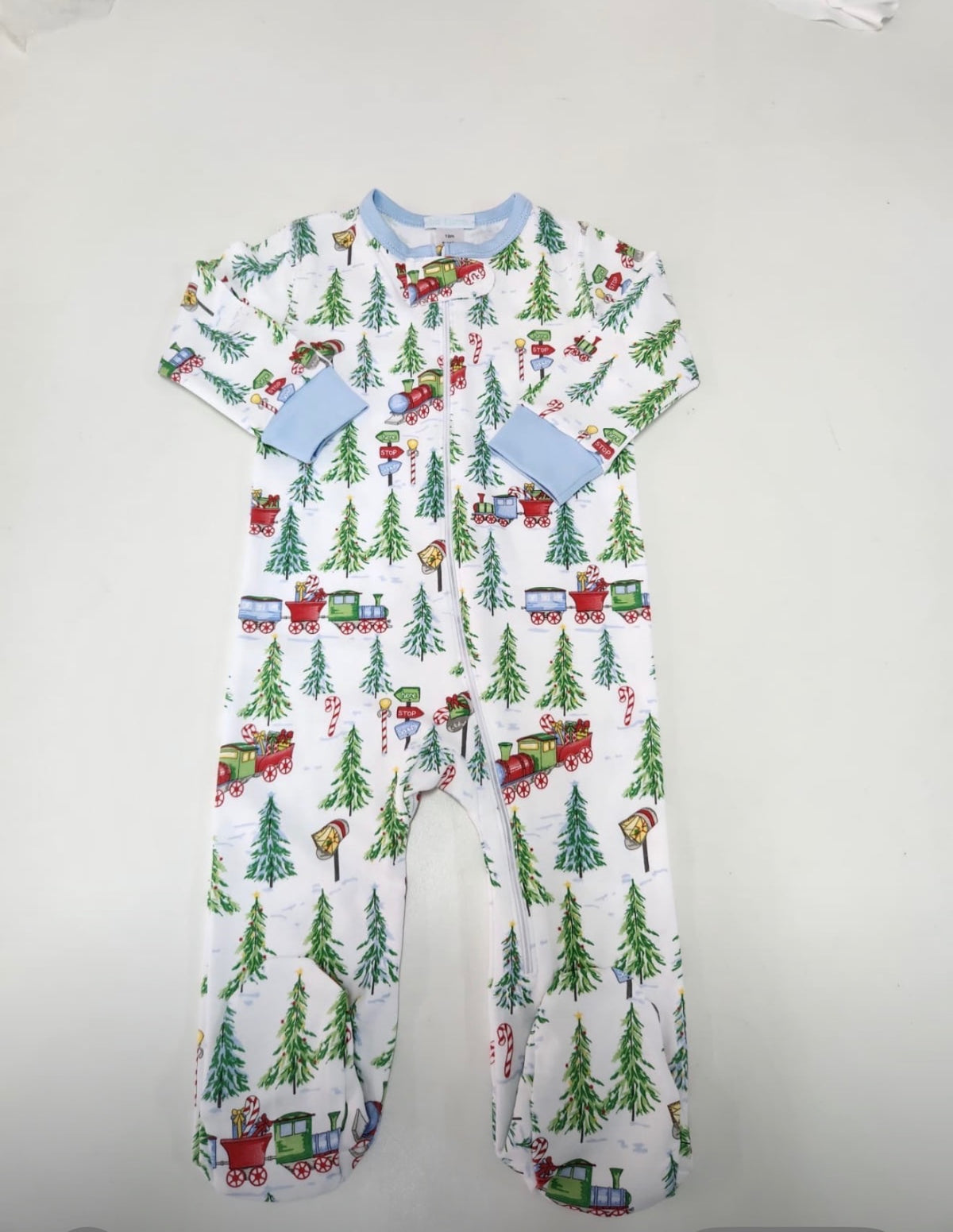 Pima Cotton Choo Choo Train Christmas Footie, Boy