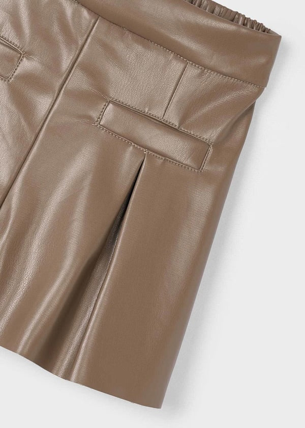 Front Pocket Leatherette Shorts, Mocha