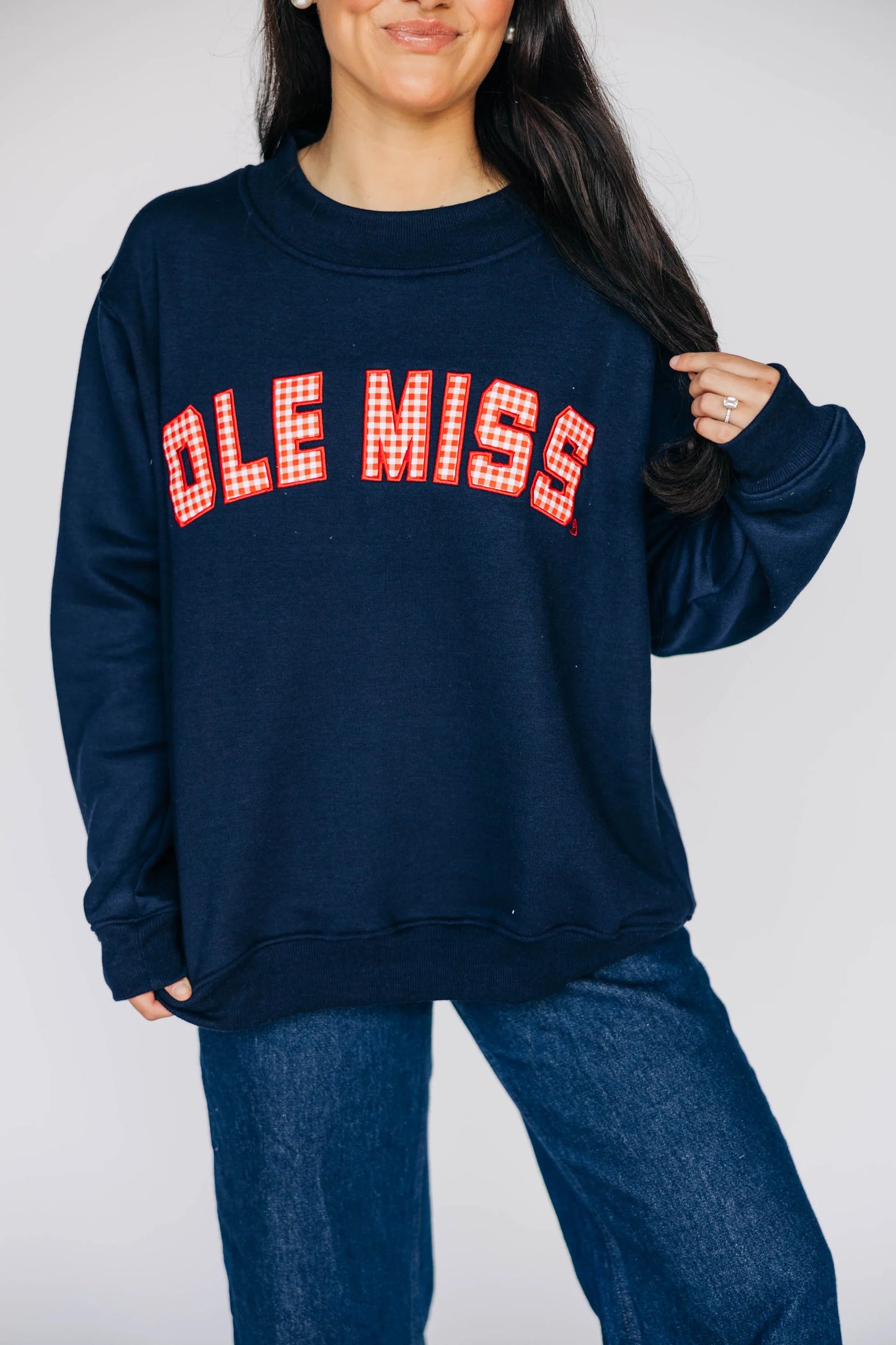 Mallory Gingham Mockneck OLE MISS, Navy