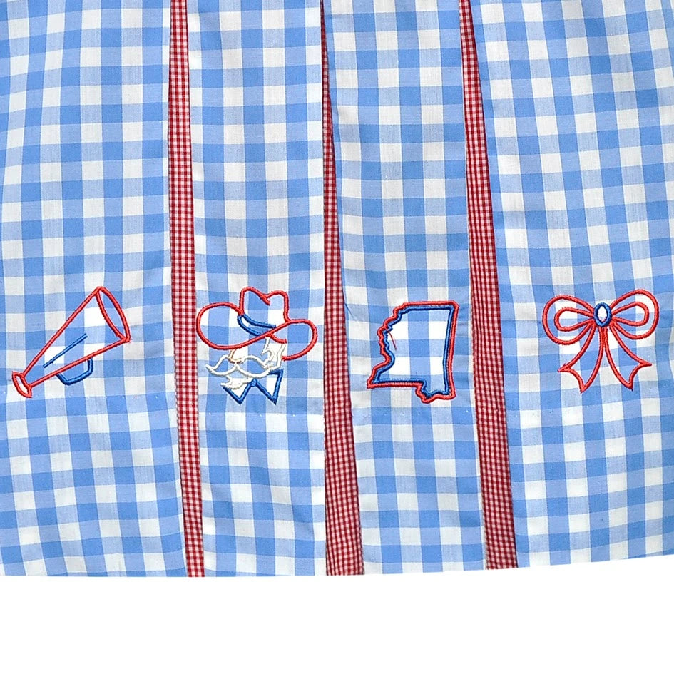 Rebel Stitched Blue Gingham A-Line Dress
