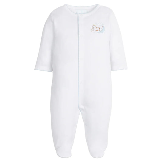Blue Cow Over The Moon Embroidered Footie