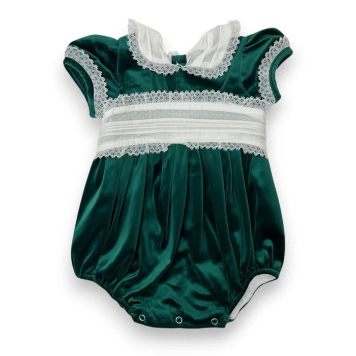 Sky Green Velvet Sash Waist Bubble