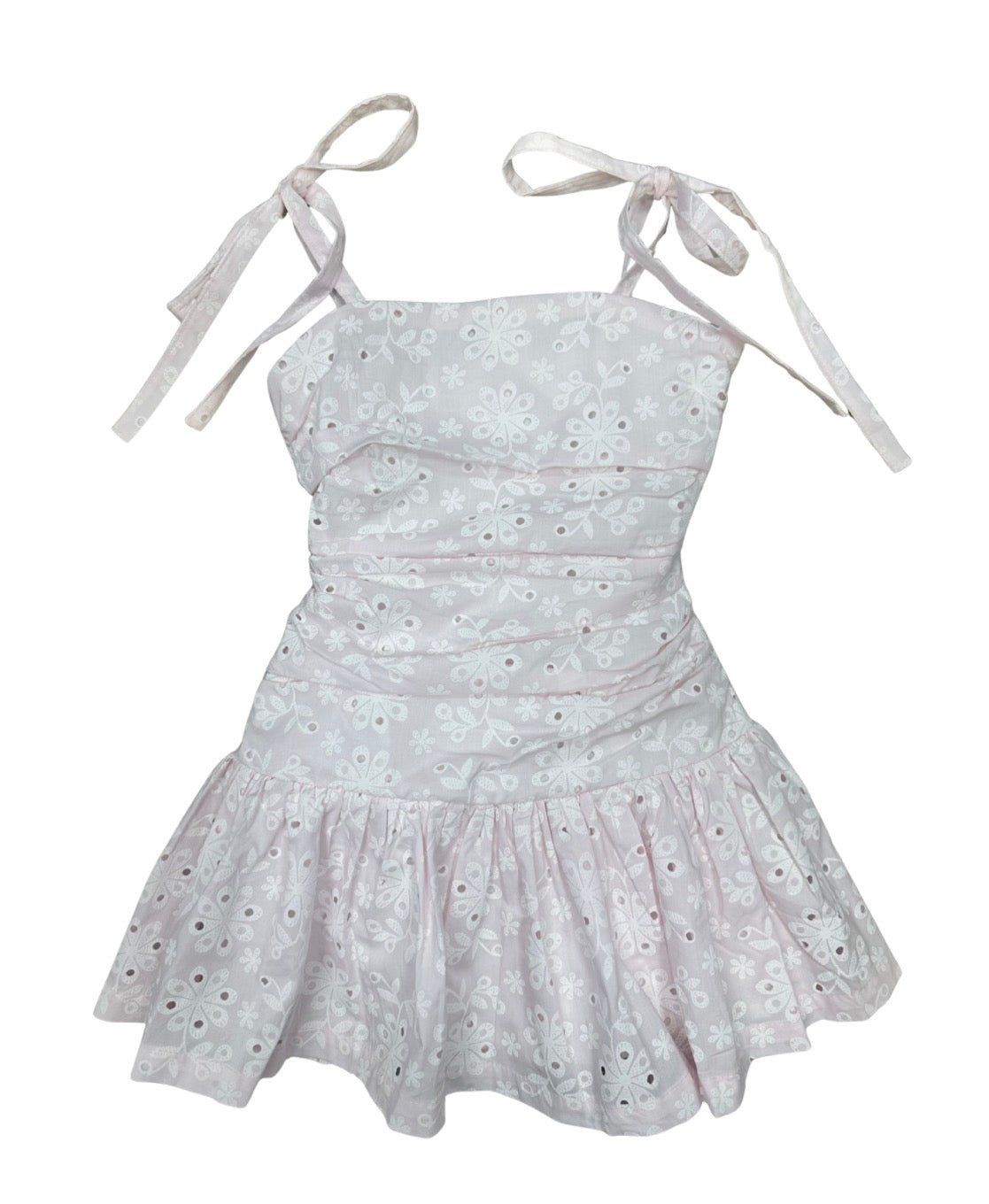 Gathered Eyelet Dress, Pale Pink