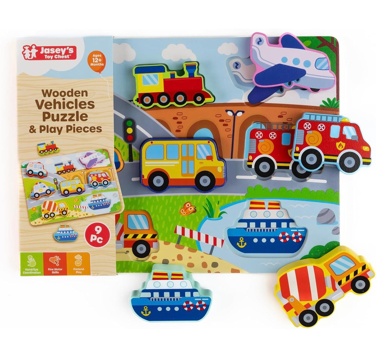 Wooden Vehicles Puzzle & Play Pieces