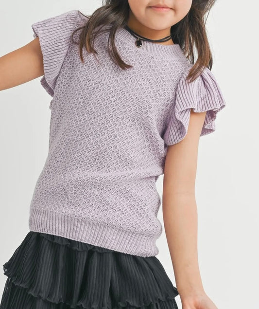 Tween Pearl Ruffle Cap Sleeve Sweater, Lavender